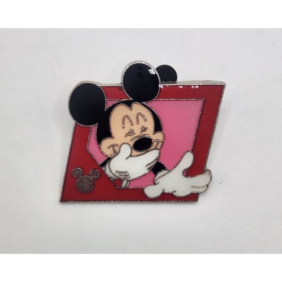 Disney Pin Trading Laughing Mickey Mouse Pink Square Red Frame 2013 - Picture 1 of 3